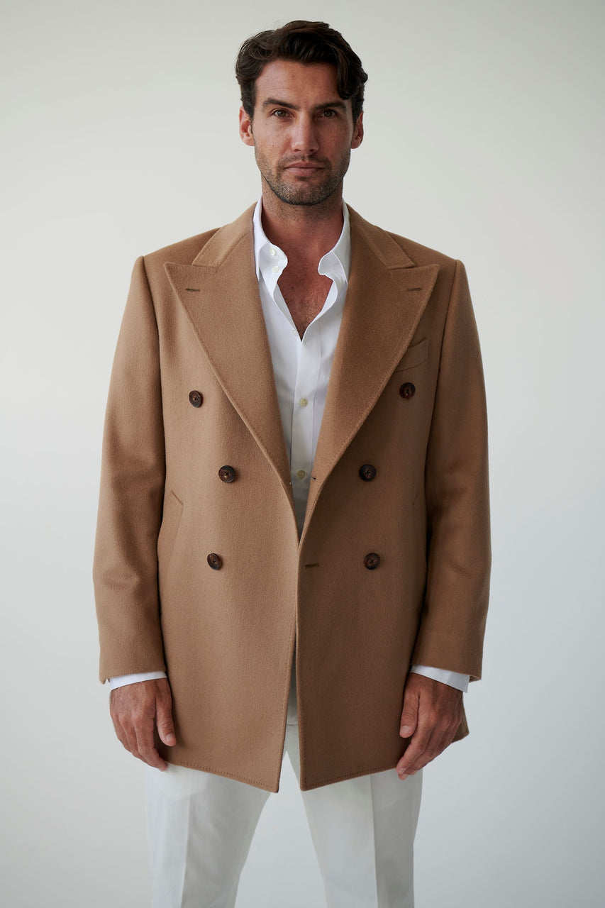 Double Breasted Wool Over Coat - Camel