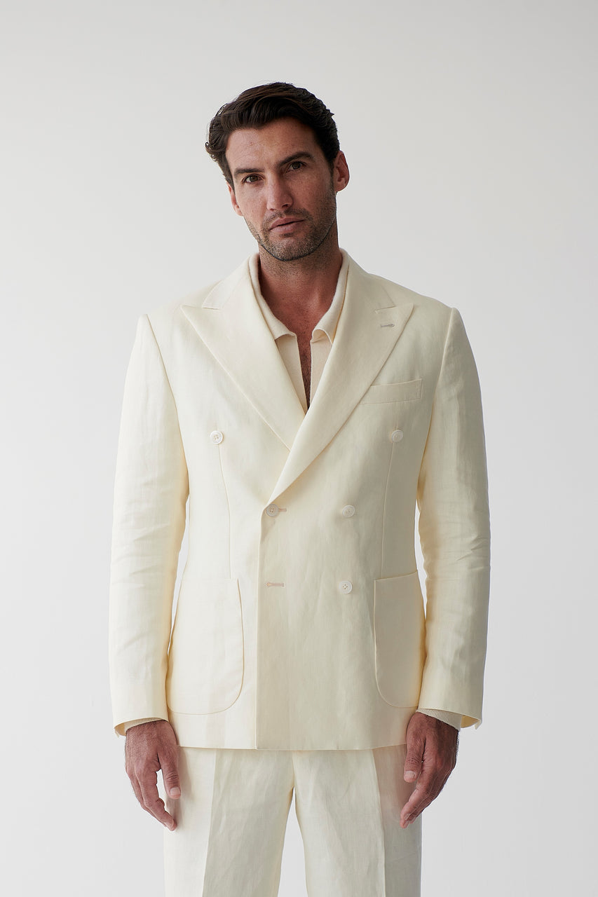 Double Breasted Irish Linen Blazer - Cream