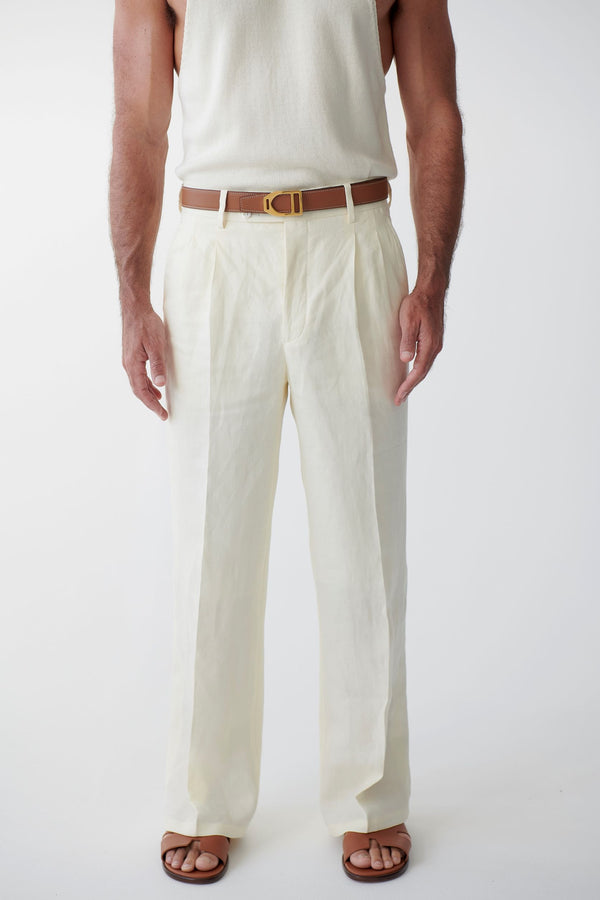 Wide Leg Irish Linen Trousers - Cream