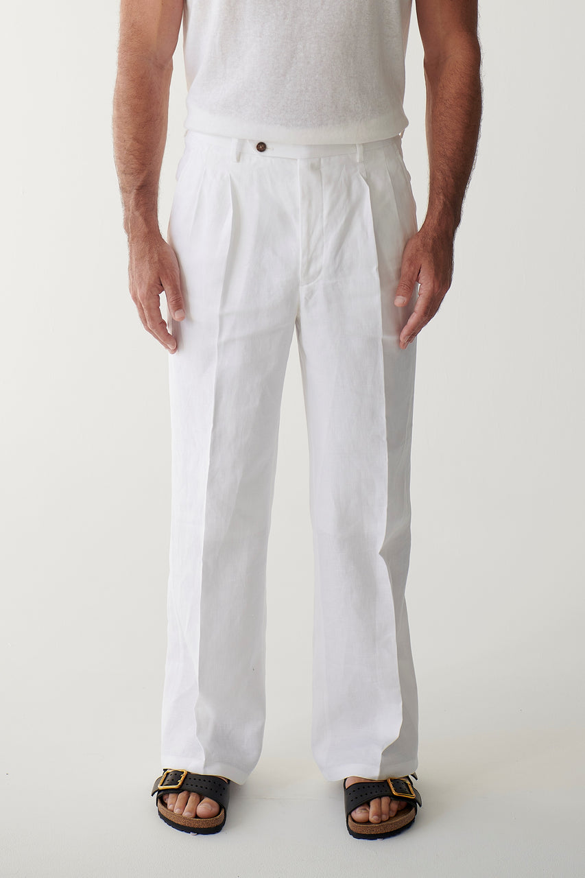 Wide Leg Irish Linen Trousers - White