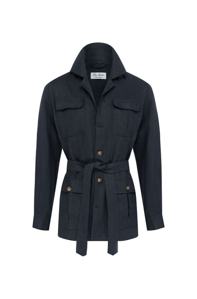 Linen Safari Jacket Navy Via Sarto